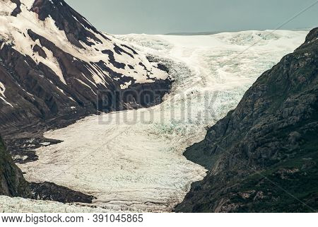 Sarmiento Channel, Chile - December 11, 2008: Amalia Glacier Descending Slope Of Ice Field Between D