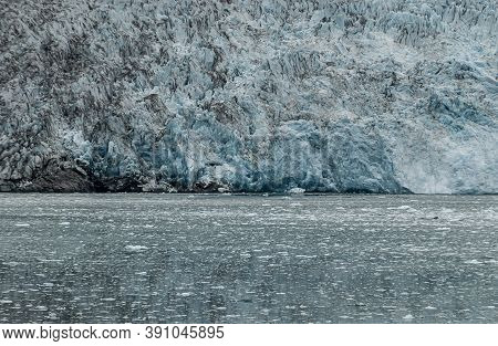 Sarmiento Channel, Chile - December 11, 2008: Closeup Of Blueish Part Of Amalia Glacier Breaking Up 