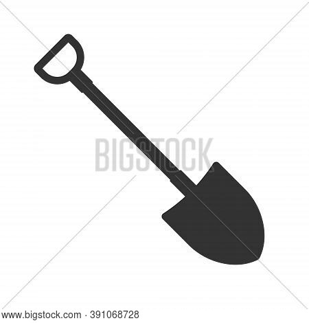 Shovel Shape Vector Icon. Spade Symbol. Cartoon Industrial Tool Logo Sign. Silhouette Isolated On Wh
