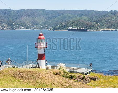 Valdivia, Chile - January 11, 2018: Lighthouse In Niebla, Valdivia, Chile. Lighthouse In The Spanish