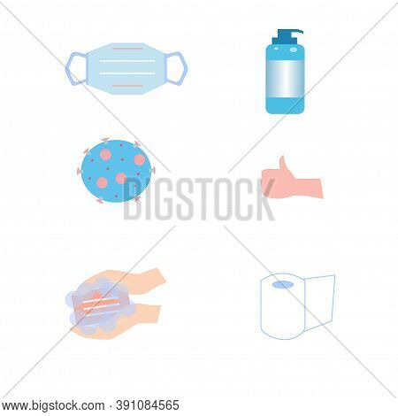 Disinfectant, Hand Washing And Medical Mask, Vector Graphiks