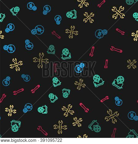 Set Line Cd Or Dvd Disk Service, Toaster, Crossed Wrenchs And Wrench On Seamless Pattern. Vector