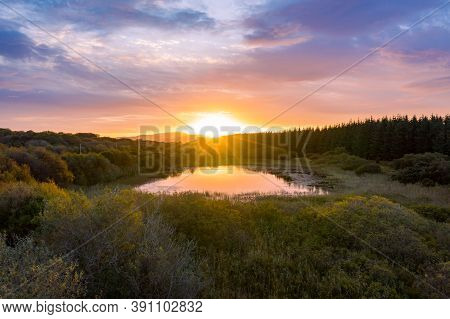Aerial Of Lake In A Peatbog By Clooney, Portnoo - County Donegal, Ireland