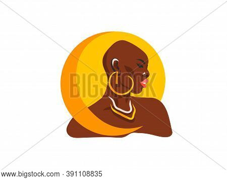 Hand Drawn Vector Abstract Stock Flat Graphic Illustration With Ethnic Tribal Black Beautiful Africa