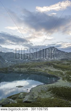 Mountain Lake Alla-askir. The Valley Of Yeshto. Altai Landscape