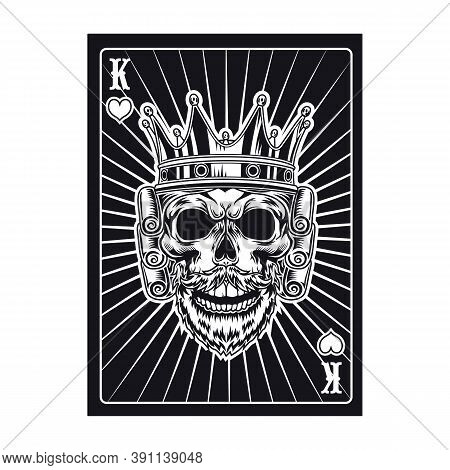 Playing Card With Royal Skull. Black King. Flat Vector Illustration For Gambling, Poker Club, Online
