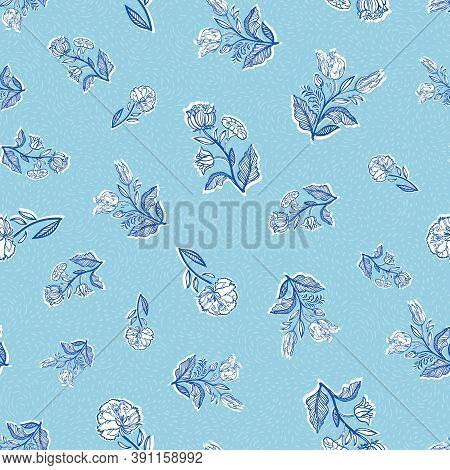 Vintage Baroque Floral Pattern. Retro Line Art Floral Bouquet. French Country Style. Elegant Outline
