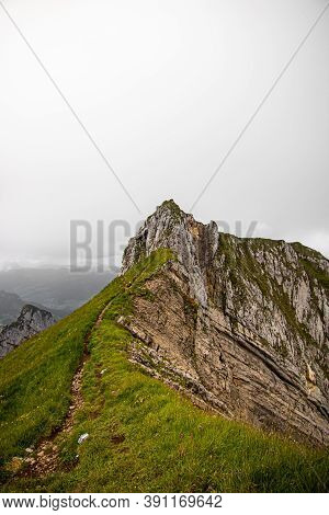Landscape With Swiss Alps Mountains And Green Nature. Photo Taken At Fluebrig.