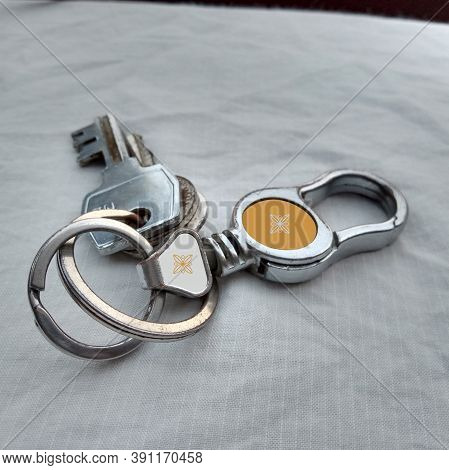 Steel Made Key And Key Ring Closeup