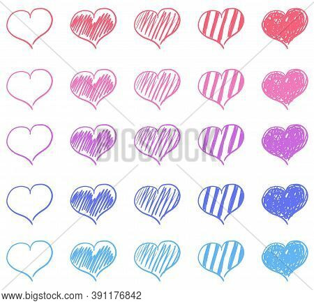 Set Of Different Hand-drawn Hearts For Design