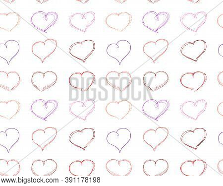 Vector Seamless Pattern Of Hand-drawn Red Hearts