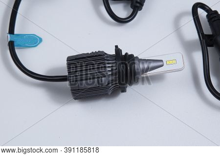 Led Car Lights On A White Background. Mounting Base Hb4.