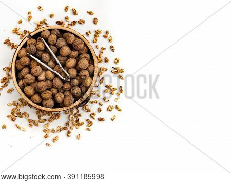 Theme With Walnuts In A Bowl With White Background