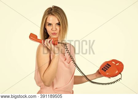 Adorable Woman Interlocutor. Interlocutor Concept. Playful Interlocutor. Administrator Answers Phone