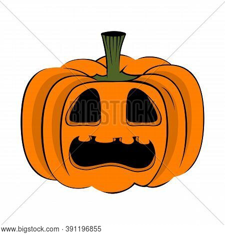Scary Pumpkin In Cartoon Style. Isolated Vector