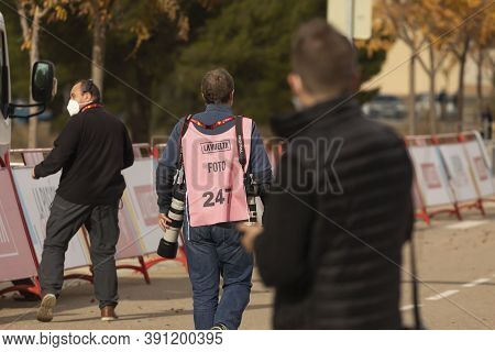 Ejea De Los Caballeros, Spain - October 23, 2020: Photojournalists, Photographers And Media, Working