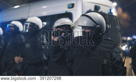 Warsaw, Poland 23.10.2020 - Protest Against Polands Abortion Laws. Police In Full Uniform With Shiel