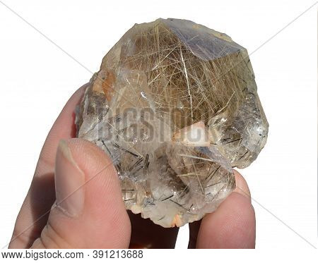 Cervantite And Stibnite Inclusion In Quartz Crystal