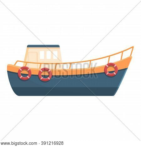 Fishing Boat With Life Buoy Icon. Cartoon Of Fishing Boat With Life Buoy Vector Icon For Web Design 