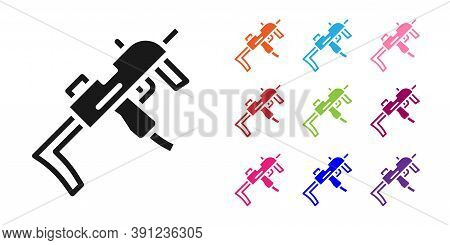 Black Mp9 Submachine Gun Icon Isolated On White Background. Automatic Weapon. Set Icons Colorful. Ve