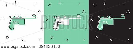 Set Mauser Gun Icon Isolated On White And Green, Black Background. Mauser C96 Is A Semi-automatic Pi