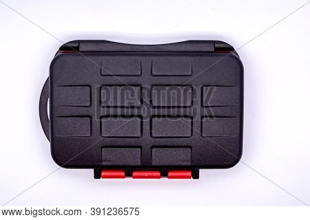 Small Useful Calling Card Or Memory Card Holder Isolated Over White Background. Card Holder To Carry