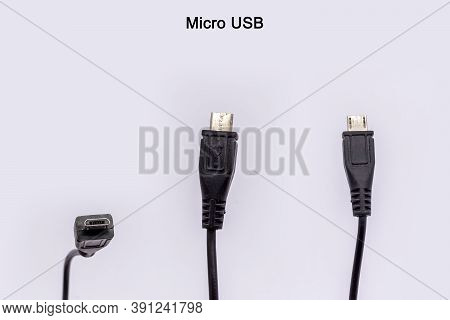 Micro Usb Cable From Different Angles Isolated Against White Background.