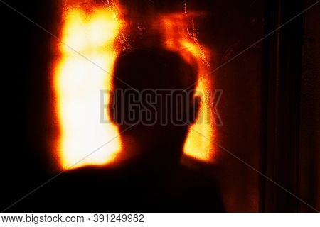 Dark Silhouette Of The Man . Depressive Atmosphere