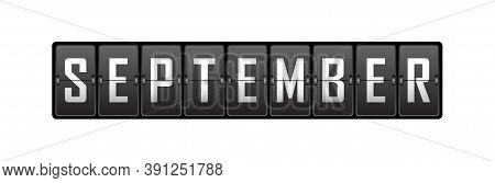 September. Name Of The Month On The Cells Of The Mechanical Tableau. Vector Illustration.