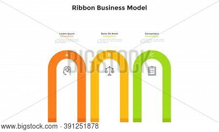 Business Model With 3 Arches Or Curved Ribbon-like Elements. Concept Of Three Steps Of Startup Proje