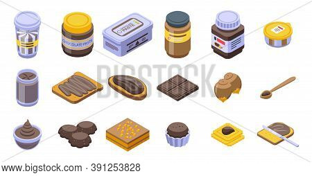 Chocolate Paste Icons Set. Isometric Set Of Chocolate Paste Vector Icons For Web Design Isolated On 