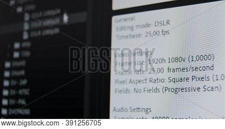 Film Editor Chooses Presets Displayed In White Box Working With New Video Project In Computer Progra