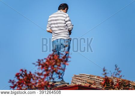Construction Worker Roof Rile Manual Worker Concept