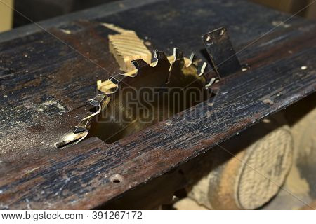 Rusty Circular Saw Close Up In The Garage