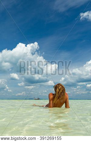 Beautiful Woman at the beach in Poda island  Thailand