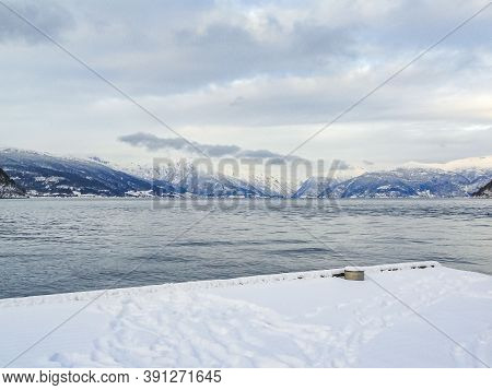 Vik Skisenter, Røysane, Norway. Wonderful View Of Sognefjord In Winter.