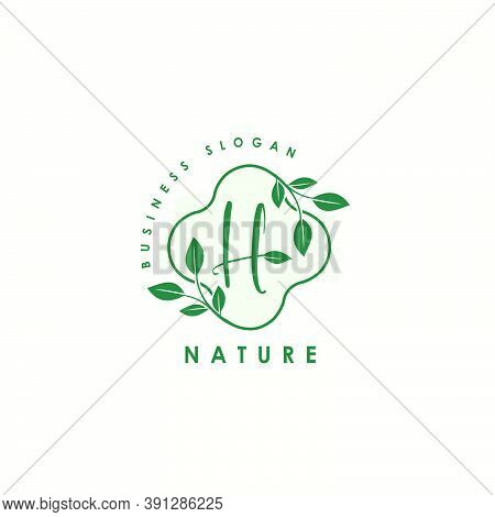 Nature Letter H Logo. Green Vector Logo Design Botanical Floral Leaf With Initial Letter Logo Icon F