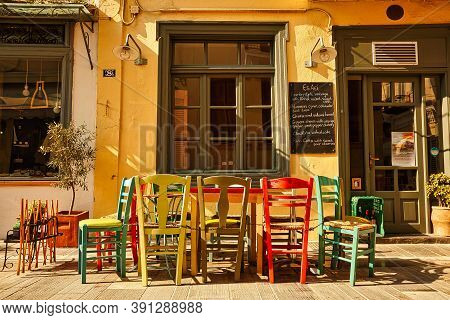 June 2017, Naffplio, Greece - Traditional Cozy Greek Street View In City Nafplio, Greece
