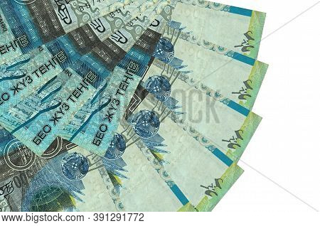 500 Kazakhstani Tenge Bills Lies Isolated On White Background With Copy Space Stacked In Fan Shape C