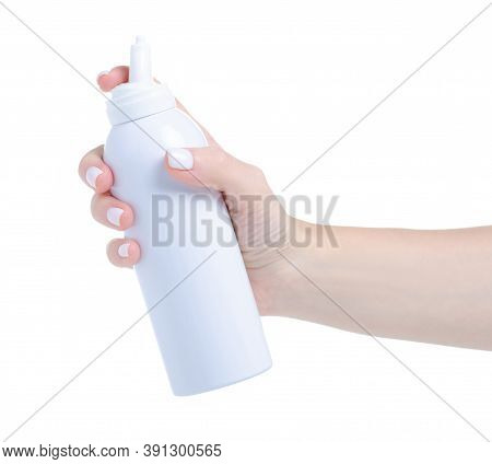 Nasal Spray For Baby In Hand On White Background Isolation