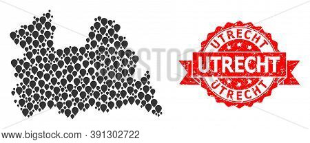 Target Collage Map Of Utrecht Province And Grunge Ribbon Seal. Red Stamp Seal Includes Utrecht Capti