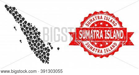 Mark Collage Map Of Sumatra Island And Grunge Ribbon Seal. Red Seal Contains Sumatra Island Text Ins