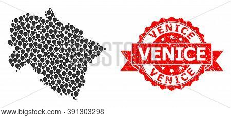 Target Collage Map Of Uttarakhand State And Grunge Ribbon Stamp. Red Stamp Seal Includes Venice Tag 