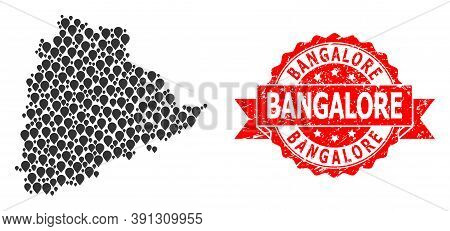 Mark Mosaic Map Of Telangana State And Grunge Ribbon Seal. Red Stamp Seal Contains Bangalore Title I