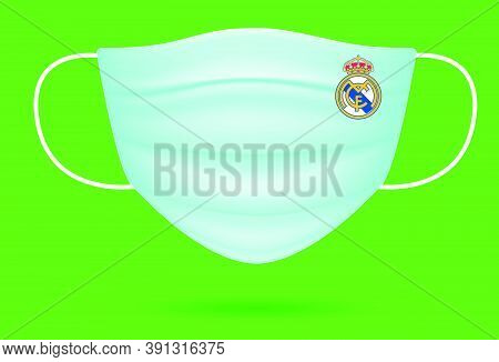 Madrid/spain - August 21, 2020: Surgical Face Mask With Real Madrid Logo In Covid-19,corona Virus Pa
