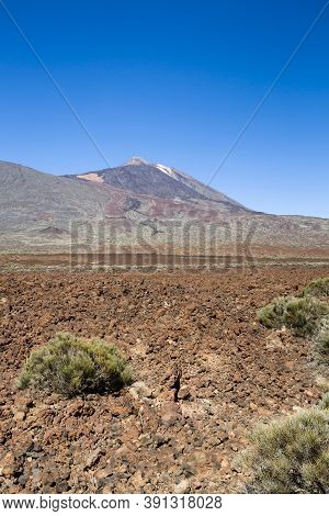 Volcano Mount Teide And Lava Field At Boca Tauce, Teide National Park, Tenerife, Canary Islands