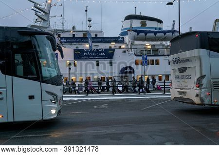 Stockholm - 02/06/2017: People Just Got Off A Birka Cruise Ship In Katarinavägen