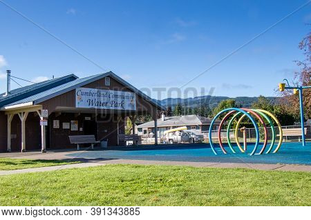 Cumberland, Canada - October 7, 2020: Cumberland Community Water Park At Sunny Day