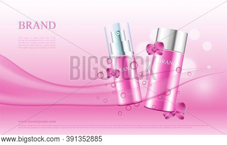 Advertising Of Cosmetic Products With Orchids And Water Flow Vector Illustration