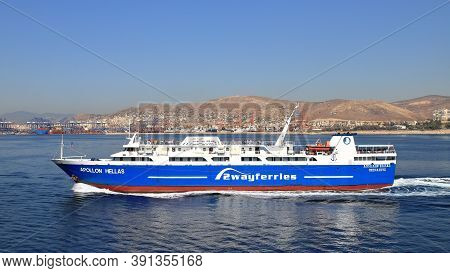 Piraeus, Greece - October 15:  The 2 Way Ferries Ro-ro Passenger Ship Apollon Hellas, Departs Piraeu